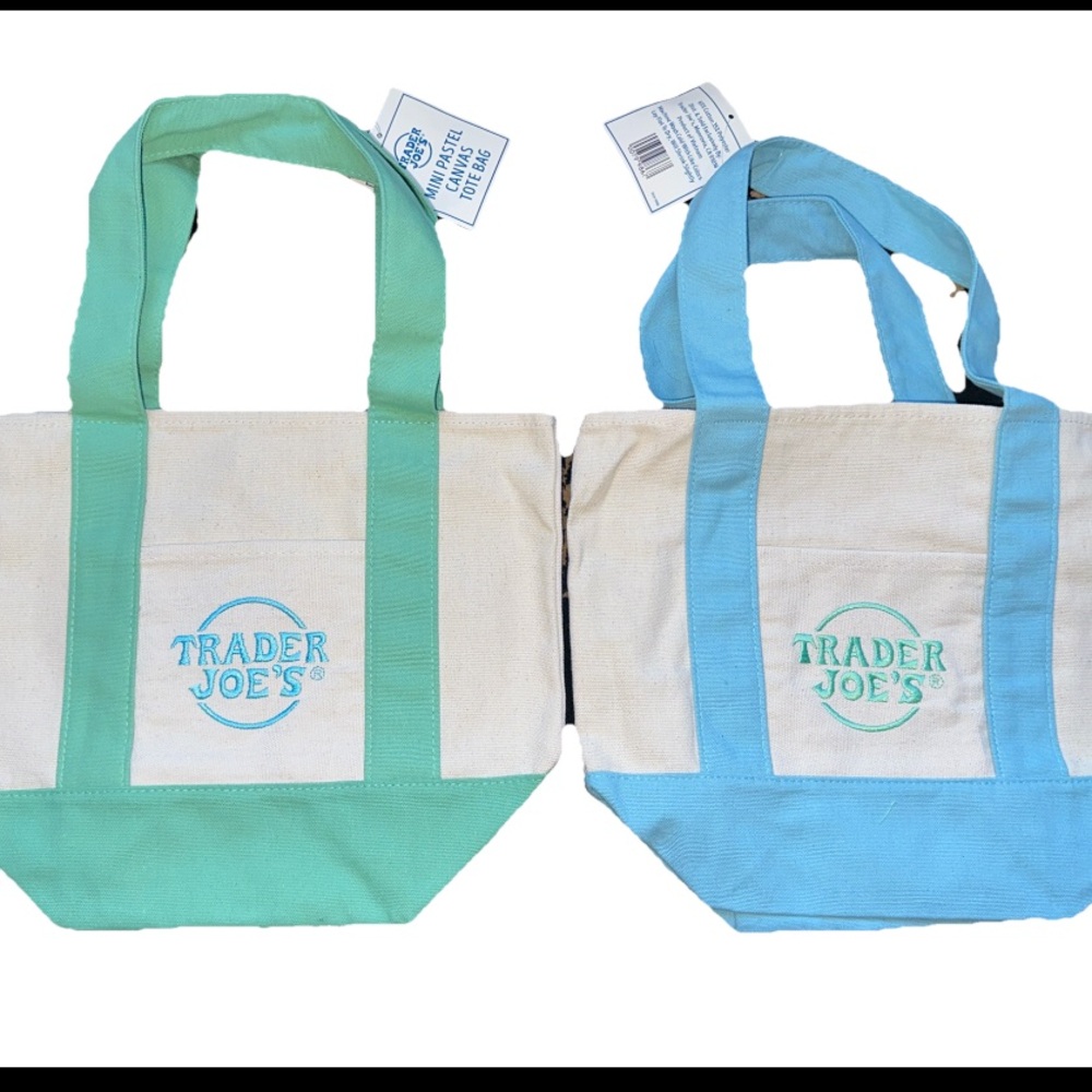 NWT Trader Joe’s Canvas Tote Bag Set of 2: Green and Blue